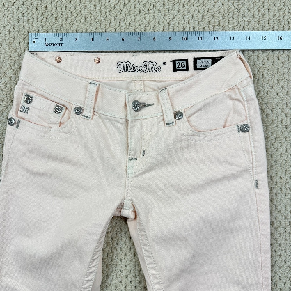 Miss Me Jeans Womens 26 Bubble Gum Pink Skinny Embroidered Rhinestone Cross - Picture 6 of 16